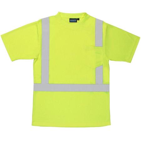 ERB SAFETY Wear 9006S Class 2 Lime Ylw Short Sleeve T-Shirt W/Reflct Striping, Lg 61671